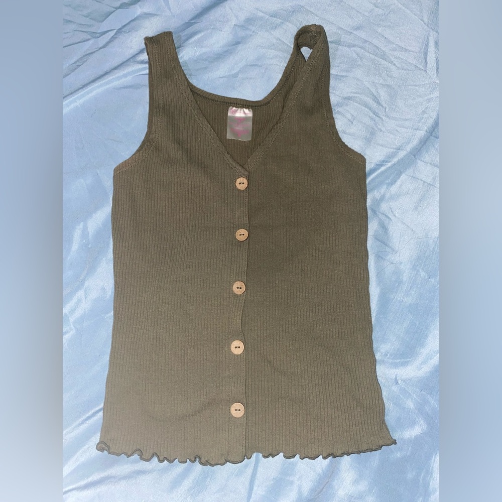 Olive Green Ribbed Button Tank